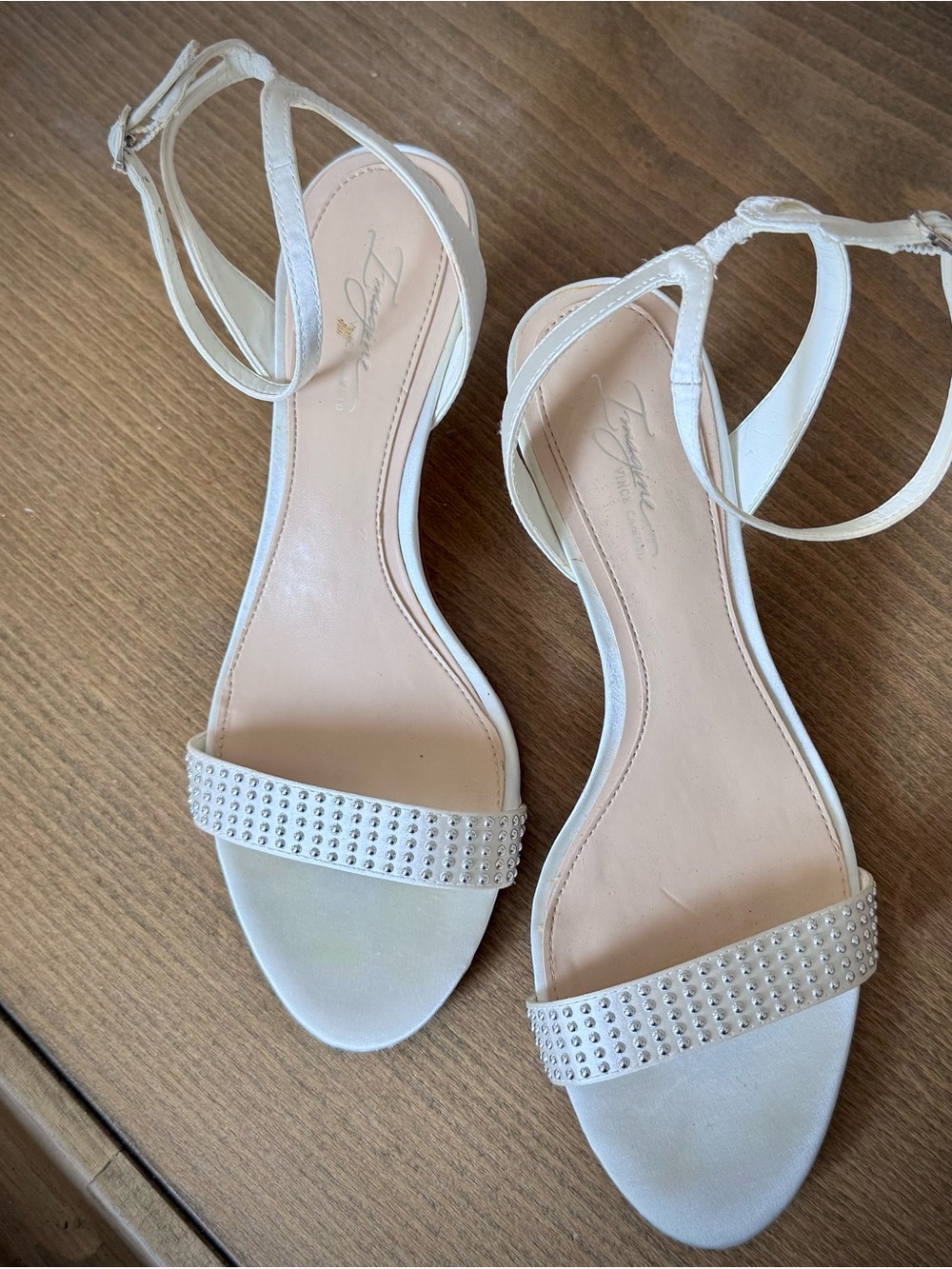 Vince Camuto Ivory Satin Ankle-Strap Sandals